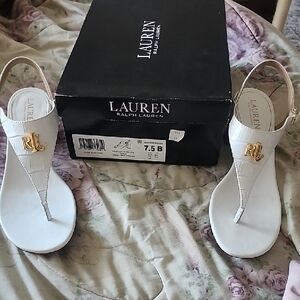 Lauren Ralph Lauren Gold Accent White Sandals